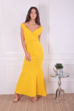 PLEATED WRAP HEM FRILL MAXI DRESS YELLOW - Image 3
