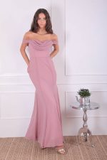 CHIFFON COWL NECK MAXI DRESS ROSE