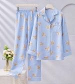 SATIN TEDDY PYJAMAS BLUE