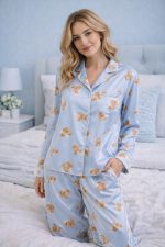 SATIN TEDDY PYJAMAS BLUE - Image 2