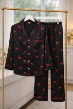 SATIN CHERIES PYJAMAS BLACK