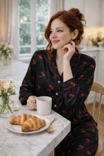 SATIN CHERIES PYJAMAS BLACK - Image 2