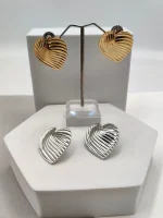 RIPP HEART STAINLESS STEAL EARRINGS GOLD OR SILVER - Image 2