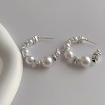 SILVER AND PEARL HOOP EARRING