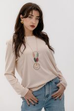 RIPP STYLE FABRIC TOP WITH COMPIMENTARY NECKLACE BEIGE