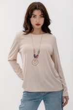 RIPP STYLE FABRIC TOP WITH COMPIMENTARY NECKLACE BEIGE - Image 5