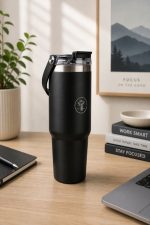STAINLESS STEEL TUMBLER 900ML WITH HANDLE BLACK