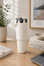 STAINLESS STEEL TUMBLER 900ML WITH HANDLE BEIGE
