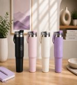 STAINLESS STEEL TUMBLER 900ML WITH HANDLE PURPLE - Image 2