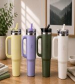 STAINLESS STEEL TUMBLER 1200ML WITH HANDLE YELLOW - Image 2