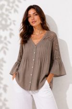 BOHO SHIRT WITH LACE BROWN