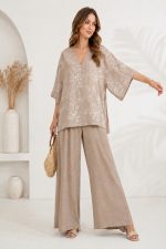 TOP AND TROUSERS SET BEIGE