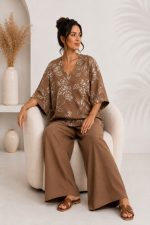 TOP AND TROUSERS SET BROWN