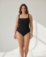 ONE PIECE PLUS SIZE W/DRAPES BLACK