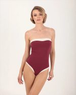 ONE PIECE BANDEAU W/CONTRAST TRIM PLUM
