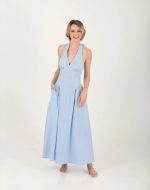 CAPRI STRIPPED OPEN BACK DRESS LIGHT BLUE