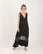 NOIR SILK FEEL LACE MAXI DRESS BLACK