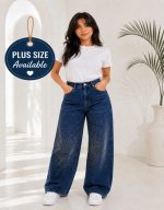 JEANS BAREL STYLE WITH RHINESTONES DARK WASH
