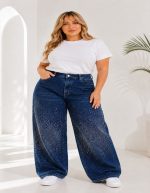 JEANS BAREL STYLE WITH RHINESTONES DARK WASH - Image 2