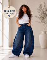 JEANS BAREL STYLE WITH RHINESTONES MEDIUM WASH
